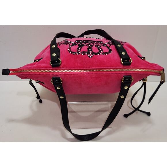 Hot Pink Juicy Couture Purse Zip Top Bag Handbag Y2K Velour Vintage - Picture 5 of 16